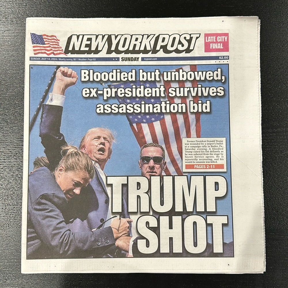 New York Post NY News Paper - July 14 2024 - Trump Shot